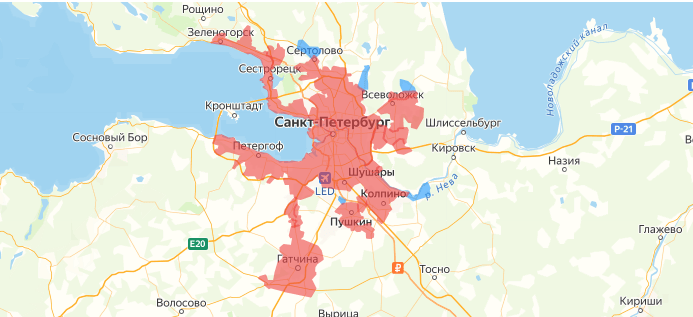 Зона доставки Токио Сити в Санкт-Петербурге